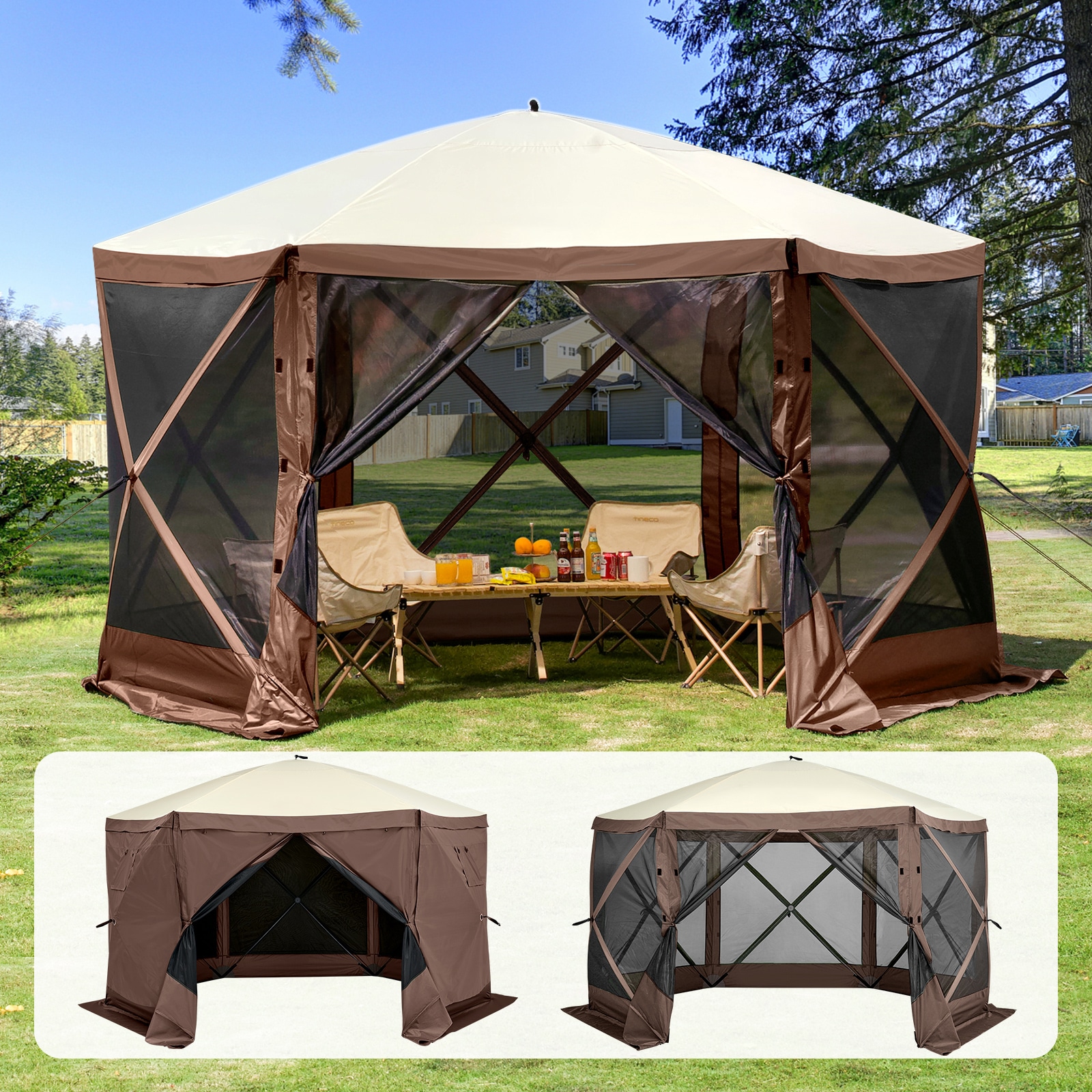 Pop Up Gazebo Tent With Privacy Panels And Mesh Screen Enclosure_voghion.com